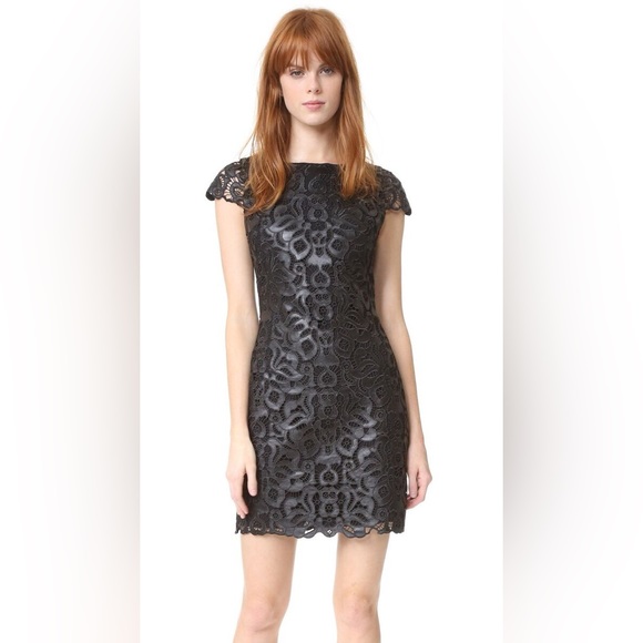 Alice + Olivia Dresses & Skirts - Alice + Olivia 'Penni' black faux leather cap sleeve dress